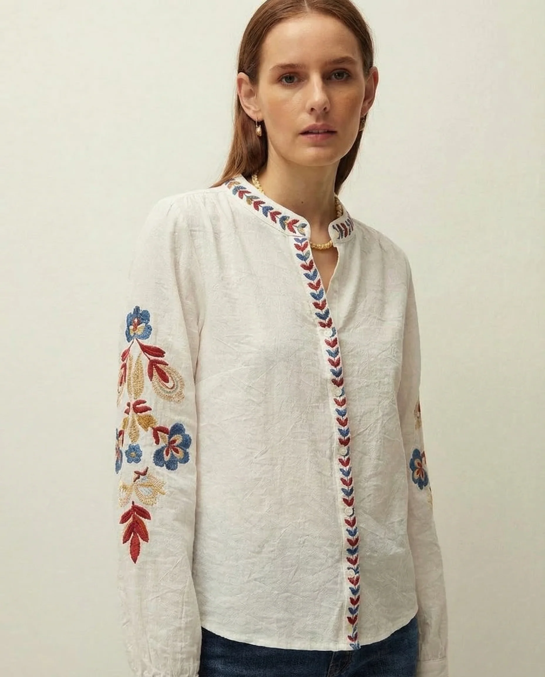 Camisa bordada cuello mao - Image 4