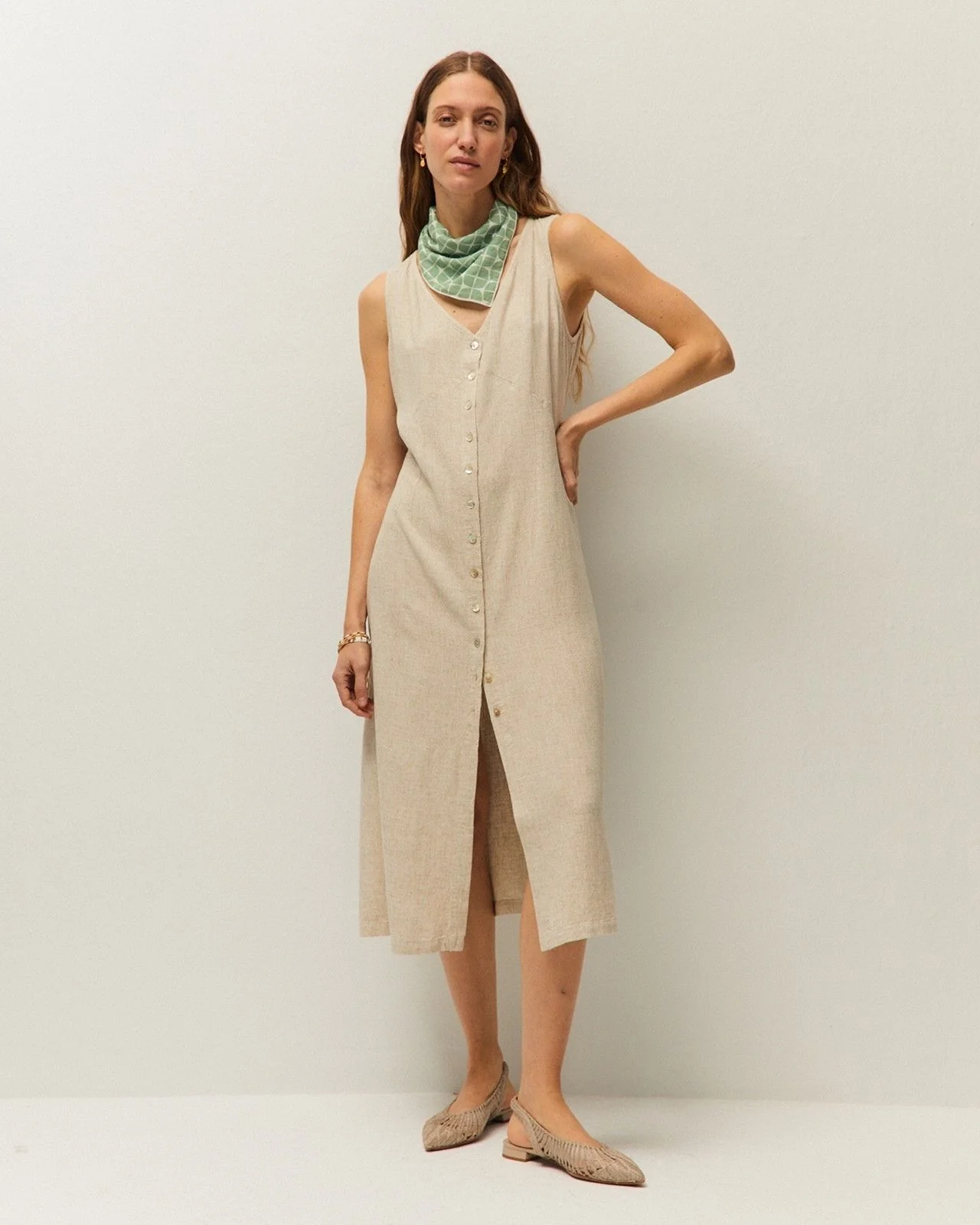 Vestido abotonado lino